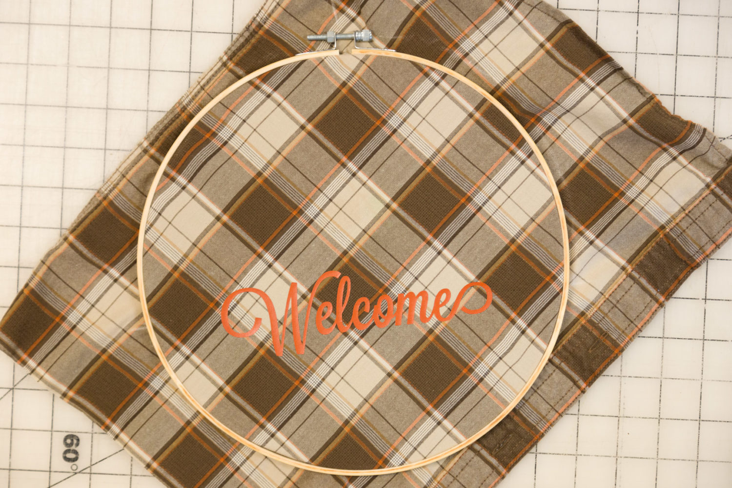 Fall Plaid Embroidery Hoop Welcome Door Hanger