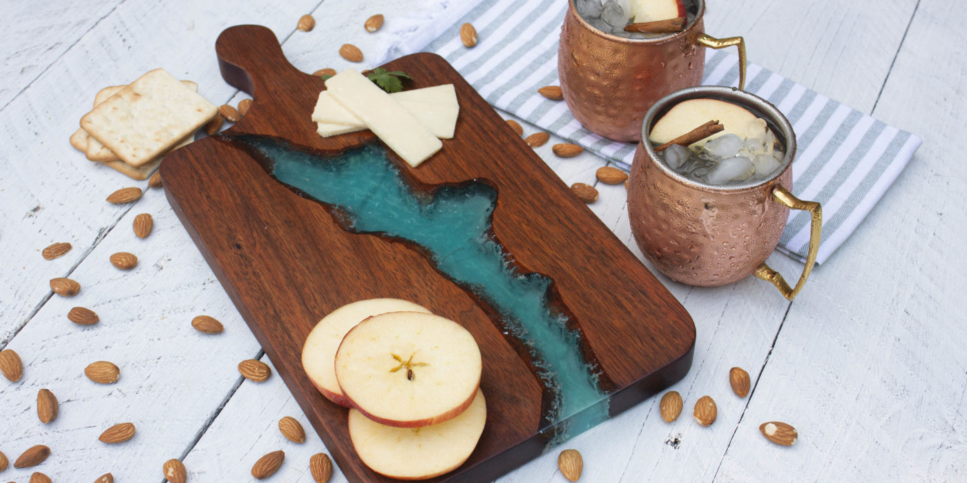 Wood and Blue Resin Charcuterie board cheese platter