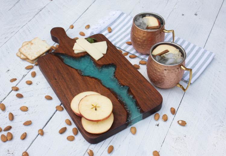 Wood and Blue Resin Charcuterie board cheese platter