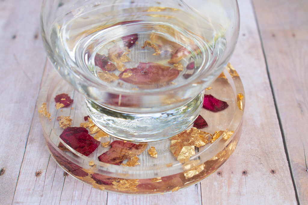Rose Petal and Gold Foil Epoxy Resin Coasters