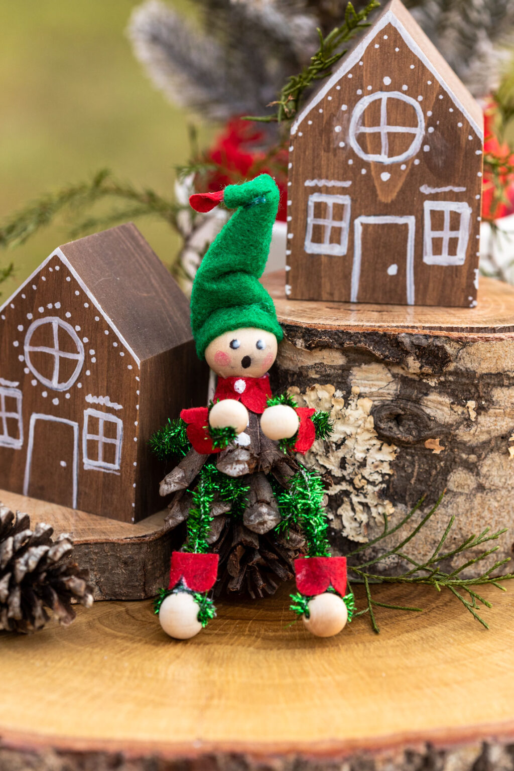How to Make Felt and Pinecone Elves Christmas Ornaments - Olivia OHern